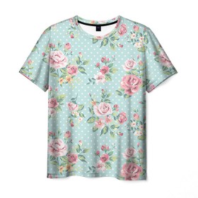 Мужская футболка 3D с принтом Цветы ретро 1 в Белгороде, 100% полиэфир | прямой крой, круглый вырез горловины, длина до линии бедер |   | винтаж | прованс | роза | роспись | узор | цветок | цветы