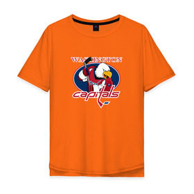 Мужская футболка хлопок Oversize с принтом Washington Capitals Hockey в Белгороде, 100% хлопок | свободный крой, круглый ворот, “спинка” длиннее передней части | nhl | washington capitals | спорт | хоккей