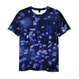 Мужская футболка 3D с принтом Ночные цветы в Белгороде, 100% полиэфир | прямой крой, круглый вырез горловины, длина до линии бедер | Тематика изображения на принте: лепестки | ночь | прикольные картинки | синий | цветочки | цветы