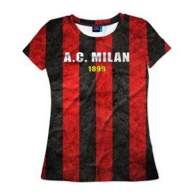 Женская футболка 3D с принтом A.C. Milan в Белгороде, 100% полиэфир ( синтетическое хлопкоподобное полотно) | прямой крой, круглый вырез горловины, длина до линии бедер | болельщик | италия | клуб | милан | фанат | футбол | футболист