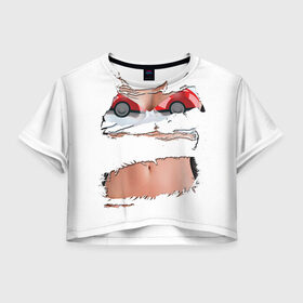 Женская футболка 3D укороченная с принтом Лифчик-покеболлы в Белгороде, 100% полиэстер | круглая горловина, длина футболки до линии талии, рукава с отворотами | pokemon go