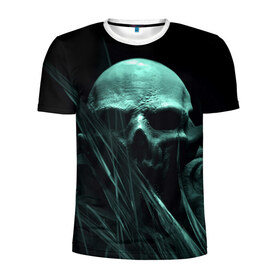 Мужская футболка 3D спортивная с принтом Череп на дне в Белгороде, 100% полиэстер с улучшенными характеристиками | приталенный силуэт, круглая горловина, широкие плечи, сужается к линии бедра | вода | водоросли | дьявол | монстр | прикольные картинки | череп