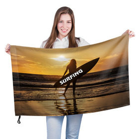 Флаг 3D с принтом Surfing в Белгороде, 100% полиэстер | плотность ткани — 95 г/м2, размер — 67 х 109 см. Принт наносится с одной стороны | волна | девушка | море | прикольные картинки | сёрфинг | солнце | спорт | экстрим