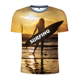 Мужская футболка 3D спортивная с принтом Surfing в Белгороде, 100% полиэстер с улучшенными характеристиками | приталенный силуэт, круглая горловина, широкие плечи, сужается к линии бедра | волна | девушка | море | прикольные картинки | сёрфинг | солнце | спорт | экстрим
