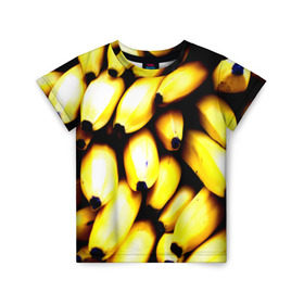 Детская футболка 3D с принтом Бананы в Белгороде, 100% гипоаллергенный полиэфир | прямой крой, круглый вырез горловины, длина до линии бедер, чуть спущенное плечо, ткань немного тянется | Тематика изображения на принте: еда | желтый | фрукты