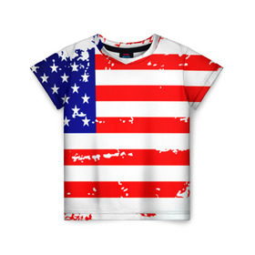 Детская футболка 3D с принтом Америка в Белгороде, 100% гипоаллергенный полиэфир | прямой крой, круглый вырез горловины, длина до линии бедер, чуть спущенное плечо, ткань немного тянется | Тематика изображения на принте: grunge | америка | сша | флаг