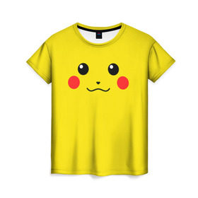 Женская футболка 3D с принтом Happy Pikachu в Белгороде, 100% полиэфир ( синтетическое хлопкоподобное полотно) | прямой крой, круглый вырез горловины, длина до линии бедер | Тематика изображения на принте: 