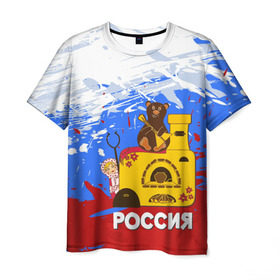 Мужская футболка 3D с принтом Россия. Медведь. Балалайка в Белгороде, 100% полиэфир | прямой крой, круглый вырез горловины, длина до линии бедер | матрешка | печька | россия. медведь. балалайка