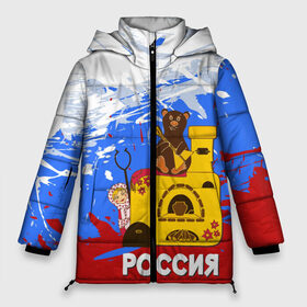 Женская зимняя куртка 3D с принтом Россия Медведь Балалайка в Белгороде, верх — 100% полиэстер; подкладка — 100% полиэстер; утеплитель — 100% полиэстер | длина ниже бедра, силуэт Оверсайз. Есть воротник-стойка, отстегивающийся капюшон и ветрозащитная планка. 

Боковые карманы с листочкой на кнопках и внутренний карман на молнии | матрешка | печька | россия. медведь. балалайка