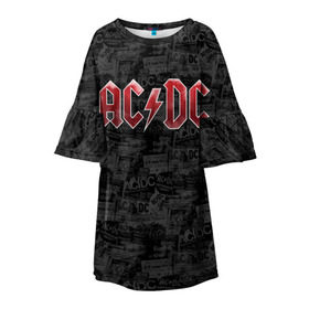 Детское платье 3D с принтом AC/DC в Белгороде, 100% полиэстер | прямой силуэт, чуть расширенный к низу. Круглая горловина, на рукавах — воланы | ac dc | acdc | rock | ангус янг | рок