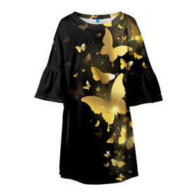 Детское платье 3D с принтом Золотые бабочки в Белгороде, 100% полиэстер | прямой силуэт, чуть расширенный к низу. Круглая горловина, на рукавах — воланы | Тематика изображения на принте: бабочки | девушкам | злато | золото