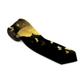 Галстук 3D с принтом Золотые бабочки в Белгороде, 100% полиэстер | Длина 148 см; Плотность 150-180 г/м2 | Тематика изображения на принте: бабочки | девушкам | злато | золото