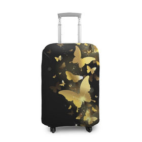 Чехол для чемодана 3D с принтом Золотые бабочки в Белгороде, 86% полиэфир, 14% спандекс | двустороннее нанесение принта, прорези для ручек и колес | бабочки | девушкам | злато | золото