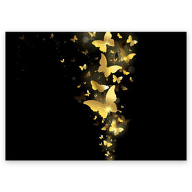 Поздравительная открытка с принтом Золотые бабочки в Белгороде, 100% бумага | плотность бумаги 280 г/м2, матовая, на обратной стороне линовка и место для марки
 | Тематика изображения на принте: бабочки | девушкам | злато | золото