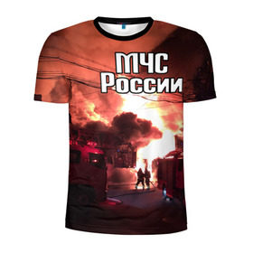 Мужская футболка 3D спортивная с принтом МЧС в Белгороде, 100% полиэстер с улучшенными характеристиками | приталенный силуэт, круглая горловина, широкие плечи, сужается к линии бедра | мчс | пожарный | россии
