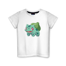 Детская футболка хлопок с принтом Бульбазавр в Белгороде, 100% хлопок | круглый вырез горловины, полуприлегающий силуэт, длина до линии бедер | bulbasaur | pokemon | покемон | покемоны