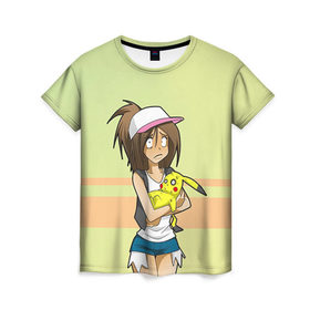 Женская футболка 3D с принтом Подружка Эша в Белгороде, 100% полиэфир ( синтетическое хлопкоподобное полотно) | прямой крой, круглый вырез горловины, длина до линии бедер | пикачу