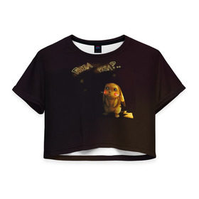 Женская футболка 3D укороченная с принтом Грустный Пикачу в Белгороде, 100% полиэстер | круглая горловина, длина футболки до линии талии, рукава с отворотами | пикачу
