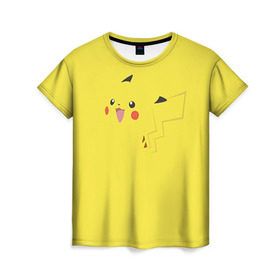 Женская футболка 3D с принтом Пикачу в Белгороде, 100% полиэфир ( синтетическое хлопкоподобное полотно) | прямой крой, круглый вырез горловины, длина до линии бедер | пикачу