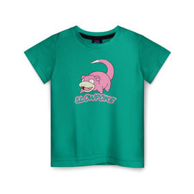 Детская футболка хлопок с принтом Slowpoke в Белгороде, 100% хлопок | круглый вырез горловины, полуприлегающий силуэт, длина до линии бедер | pikachu | pokemon | slowpoke | пикачу | покемон | покемоны | слоупок