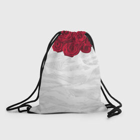 Рюкзак-мешок 3D с принтом Roses White в Белгороде, 100% полиэстер | плотность ткани — 200 г/м2, размер — 35 х 45 см; лямки — толстые шнурки, застежка на шнуровке, без карманов и подкладки | Тематика изображения на принте: розы цветы swag тренд мода клубная