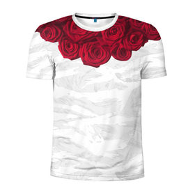 Мужская футболка 3D спортивная с принтом Roses White в Белгороде, 100% полиэстер с улучшенными характеристиками | приталенный силуэт, круглая горловина, широкие плечи, сужается к линии бедра | розы цветы swag тренд мода клубная