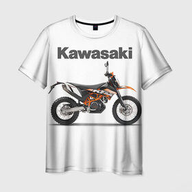 Мужская футболка 3D с принтом Kawasaky Enduro в Белгороде, 100% полиэфир | прямой крой, круглый вырез горловины, длина до линии бедер | kawasaky