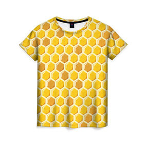 Женская футболка 3D с принтом Медовые соты в Белгороде, 100% полиэфир ( синтетическое хлопкоподобное полотно) | прямой крой, круглый вырез горловины, длина до линии бедер | арт | еда | мед | пчелы | соты