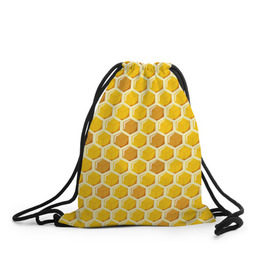 Рюкзак-мешок 3D с принтом Медовые соты в Белгороде, 100% полиэстер | плотность ткани — 200 г/м2, размер — 35 х 45 см; лямки — толстые шнурки, застежка на шнуровке, без карманов и подкладки | арт | еда | мед | пчелы | соты