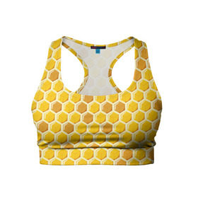 Женский спортивный топ 3D с принтом Медовые соты в Белгороде, 82% полиэстер, 18% спандекс Ткань безопасна для здоровья, позволяет коже дышать, не мнется и не растягивается |  | арт | еда | мед | пчелы | соты