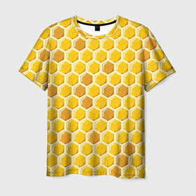Мужская футболка 3D с принтом Медовые соты в Белгороде, 100% полиэфир | прямой крой, круглый вырез горловины, длина до линии бедер | арт | еда | мед | пчелы | соты