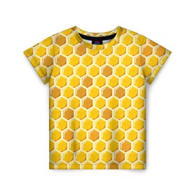 Детская футболка 3D с принтом Медовые соты в Белгороде, 100% гипоаллергенный полиэфир | прямой крой, круглый вырез горловины, длина до линии бедер, чуть спущенное плечо, ткань немного тянется | Тематика изображения на принте: арт | еда | мед | пчелы | соты