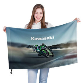 Флаг 3D с принтом Kawasaky sport в Белгороде, 100% полиэстер | плотность ткани — 95 г/м2, размер — 67 х 109 см. Принт наносится с одной стороны | kawasaky