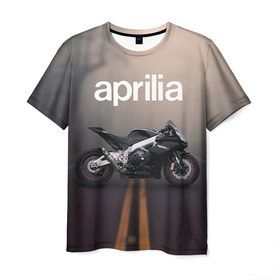 Мужская футболка 3D с принтом Aprilia RSV4 в Белгороде, 100% полиэфир | прямой крой, круглый вырез горловины, длина до линии бедер | aprilia