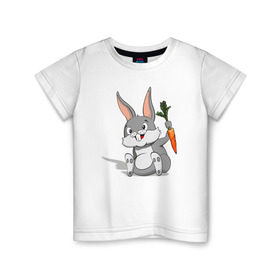 Детская футболка хлопок с принтом Зайчик в Белгороде, 100% хлопок | круглый вырез горловины, полуприлегающий силуэт, длина до линии бедер | год кролика | зайчик | заяц | кролик | морковь