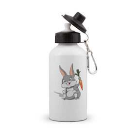 Бутылка спортивная с принтом Зайчик в Белгороде, металл | емкость — 500 мл, в комплекте две пластиковые крышки и карабин для крепления | Тематика изображения на принте: год кролика | зайчик | заяц | кролик | морковь