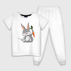 Детская пижама хлопок с принтом Зайчик в Белгороде, 100% хлопок |  брюки и футболка прямого кроя, без карманов, на брюках мягкая резинка на поясе и по низу штанин
 | год кролика | зайчик | заяц | кролик | морковь