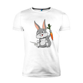 Мужская футболка премиум с принтом Зайчик в Белгороде, 92% хлопок, 8% лайкра | приталенный силуэт, круглый вырез ворота, длина до линии бедра, короткий рукав | год кролика | зайчик | заяц | кролик | морковь
