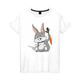 Женская футболка хлопок с принтом Зайчик в Белгороде, 100% хлопок | прямой крой, круглый вырез горловины, длина до линии бедер, слегка спущенное плечо | год кролика | зайчик | заяц | кролик | морковь