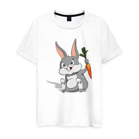 Мужская футболка хлопок с принтом Зайчик в Белгороде, 100% хлопок | прямой крой, круглый вырез горловины, длина до линии бедер, слегка спущенное плечо. | Тематика изображения на принте: год кролика | зайчик | заяц | кролик | морковь