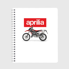 Тетрадь с принтом Aprilia enduro в Белгороде, 100% бумага | 48 листов, плотность листов — 60 г/м2, плотность картонной обложки — 250 г/м2. Листы скреплены сбоку удобной пружинной спиралью. Уголки страниц и обложки скругленные. Цвет линий — светло-серый
 | Тематика изображения на принте: aprilia