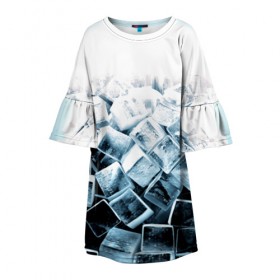 Детское платье 3D с принтом Кубики льда в Белгороде, 100% полиэстер | прямой силуэт, чуть расширенный к низу. Круглая горловина, на рукавах — воланы | Тематика изображения на принте: синий
