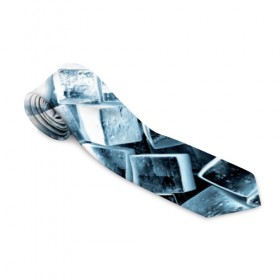 Галстук 3D с принтом Кубики льда в Белгороде, 100% полиэстер | Длина 148 см; Плотность 150-180 г/м2 | синий