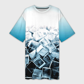 Платье-футболка 3D с принтом Кубики льда в Белгороде,  |  | синий
