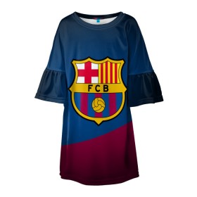 Детское платье 3D с принтом ФК Барселона в Белгороде, 100% полиэстер | прямой силуэт, чуть расширенный к низу. Круглая горловина, на рукавах — воланы | барса | барселона | футбол