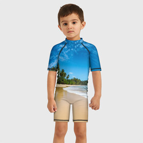 Детский купальный костюм 3D с принтом Шикарный пляж в Белгороде, Полиэстер 85%, Спандекс 15% | застежка на молнии на спине | вода | голубое небо | жара | загар | зной | каникулы | купание | море | океан | отдых | отпуск | пальмы | песок | приключение | путешествие | туризм