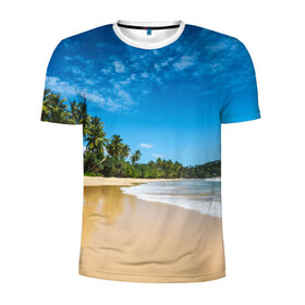 Мужская футболка 3D спортивная с принтом Шикарный пляж в Белгороде, 100% полиэстер с улучшенными характеристиками | приталенный силуэт, круглая горловина, широкие плечи, сужается к линии бедра | вода | голубое небо | жара | загар | зной | каникулы | купание | море | океан | отдых | отпуск | пальмы | песок | приключение | путешествие | туризм