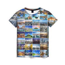 Женская футболка 3D с принтом Мир путешествий в Белгороде, 100% полиэфир ( синтетическое хлопкоподобное полотно) | прямой крой, круглый вырез горловины, длина до линии бедер | азия | берлин | вегас | венеция | воспоминания | города | достопримечательности | европа | египет | калифорния | каникулы | лондон | милан | москва | ностальгия | нью йорк | отдых | отпуск | память