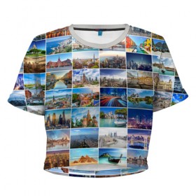 Женская футболка 3D укороченная с принтом Знатный турист в Белгороде, 100% полиэстер | круглая горловина, длина футболки до линии талии, рукава с отворотами | азия | берлин | вегас | венеция | воспоминания | города | достопримечательности | европа | египет | калифорния | каникулы | лондон | милан | москва | ностальгия | нью йорк | отдых | отпуск | память
