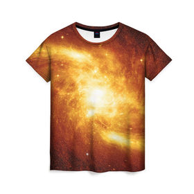 Женская футболка 3D с принтом Огненная галактика в Белгороде, 100% полиэфир ( синтетическое хлопкоподобное полотно) | прямой крой, круглый вырез горловины, длина до линии бедер | вселенная | галактика | звёзды | земля | комета | космос | метеориты | метеоры | млечный путь | орбита | планеты | солнечная система | солнце